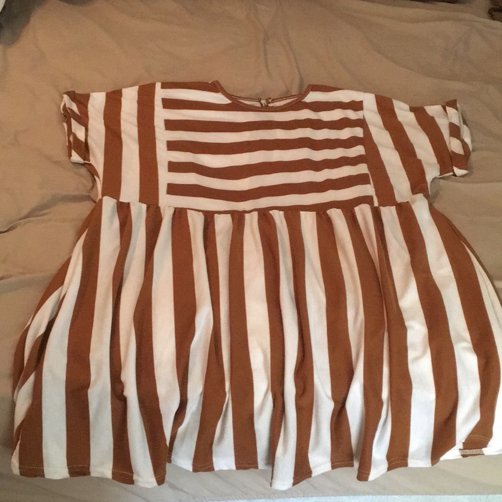 Mustard and white striped skater dress.